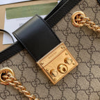 GUCCI PADLOCK MEDIUM 26 SHOULDER BAG BEIGE CANVAS AND BLACK CALFSKIN