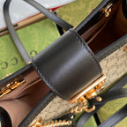 GUCCI PADLOCK MEDIUM 26 SHOULDER BAG BEIGE CANVAS AND BLACK CALFSKIN