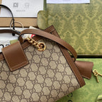 GUCCI PADLOCK MEDIUM 26 SHOULDER BAG BEIGE CANVAS AND BROWN CALFSKIN