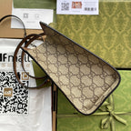 GUCCI PADLOCK MEDIUM 26 SHOULDER BAG BEIGE CANVAS AND BROWN CALFSKIN