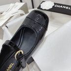CHANEL MARY JANE BLOCK HEEL GLOSSY BLACK SHEEPSKIN