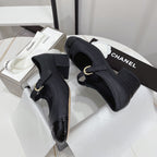 CHANEL MARY JANE BLOCK HEEL BLACK SHEEPSKIN