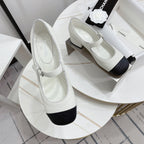 CHANEL MARY JANE BLOCK HEEL WHITE SHEEPSKIN