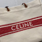 CELINE CANVAS TOTE 43 WHITE/RED DENIM