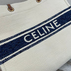 CELINE CANVAS TOTE 43 WHITE/NAVY BLUE DENIM
