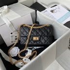 CHANEL FLAP BAG 20 IN BLACK CALFSKIN GOLD CHAIN
