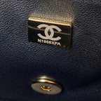 CHANEL 25S MINI FLAP BAG WITH TOP HANDLE 20 IN BLACK CALFSKIN GOLD HARDWARE