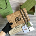 GUCCI MARMONT MINI 20 SHOULDER BAG IN CAMEL BROWN CALFSKIN
