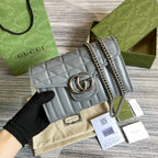 GUCCI MARMONT MINI 20 SHOULDER BAG IN GREY CALFSKIN