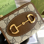 GUCCI HORSEBIT 1955 MINI 11 WALLET BEIGE AND EBONY CANVAS