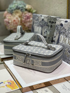 DIOR SMALL 24 VANITY CASE IN PALE GRAY MONOGRAM OBLIQUE JACQUARD