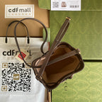 GUCCI OPHIDIA MINI BUCKET BAG 18 WITH WEB IN BEIGE EBONY CANVAS MIX BROWN CALFSKIN