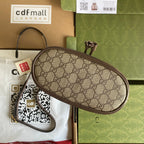 GUCCI OPHIDIA MEDIUM BUCKET BAG 26 WITH WEB IN BEIGE EBONY CANVAS MIX BROWN CALFSKIN