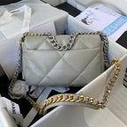 CHANEL MEDIUM 26 FLAP BAG IN LIGHT GREY LAMBSKIN
