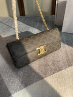 CELINE CHAIN SHOULDER BAG CLAUDE 33 IN BLACK TRIOMPHE CANVAS GOLD HARDWARE