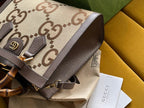 GUCCI DIANA 27 MINI TOTE BAG IN BEIGE CANVAS AND BROWN CALFSKIN