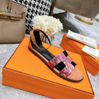 HERMES SANTORINI SANDAL BLACK MIX LIGHT PINK CALFSKIN WITH PATTERN