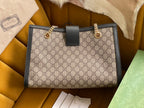 GUCCI PADLOCK LARGE 35 SHOULDER BAG BEIGE CANVAS AND BLACK CALFSKIN