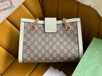 GUCCI PADLOCK MEDIUM 26 SHOULDER BAG BEIGE CANVAS AND WHITE CALFSKIN