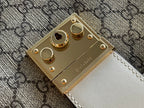 GUCCI PADLOCK MEDIUM 26 SHOULDER BAG BEIGE CANVAS AND WHITE CALFSKIN