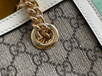 GUCCI PADLOCK MEDIUM 26 SHOULDER BAG BEIGE CANVAS AND WHITE CALFSKIN
