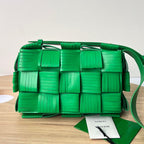 BOTTEGA VENETA SMALL CASSETTE 23 IN GREEN FRINGED CALFSKIN