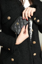 CHANEL ZIPPED COIN BASIC PURSE 11 BLACK CALFSKIN GOLD ICON
