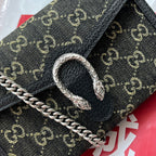 GUCCI DYONYSUS SHOULDER BAG 20 IN BLACK YELLOW DENIM AND BLACK CALFSKIN TRIM SILVER HARDWARE