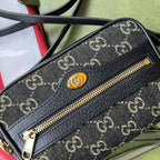 GUCCI DENIM SHOULDER BAG 17 BLACK WITH LEATHER TRIM