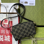 GUCCI DENIM SHOULDER BAG 17 BLACK WITH LEATHER TRIM