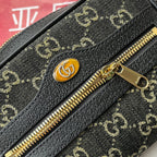 GUCCI DENIM SHOULDER BAG 17 BLACK WITH LEATHER TRIM