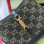 GUCCI JACKIE 1961 SMALL HANDBAG 19 IN BLACK YELLOW DENIM AND BLACK CALFSKIN TRIM GOLD HARDWARE