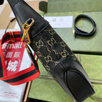 GUCCI JACKIE 1961 SHOULDER BAG 28 IN BLACK YELLOW DENIM AND BLACK CALFSKIN TRIM GOLD HARDWARE