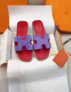 HERMES 0ran Sandal Red/Violet Suede
