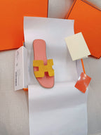 HERMES 0ran Sandal Light Pink/Yellow Suede