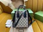 GUCCI MINI TOTE  20 BAG IN BEIGE CANVAS AND BLACK CALFSKIN