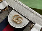 GUCCI OPHIDIA 24 TOTE IN BEIGE CANVAS AND WHITE CALFSKIN