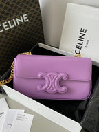 CELINE 20 CHAIN EMBOSSED ARMPIT BAG PURPLE CALFSKIN