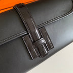HERMES JIGE ELAN 29 CLUTCH IN BLACK CALFSKIN WITH LIZARD SKIN