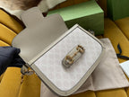 GUCCI HORSEBIT 1955 SADDLE BAG 25 IN WHITE CANVAS AND BEIGE CALFSKIN