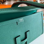 HERMES JIGE ELAN 29 CLUTCH IN FOREST GREEN CALFSKIN