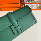 HERMES JIGE ELAN 29 CLUTCH IN FOREST GREEN CALFSKIN