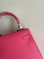 HERMES KELLY MINI 20 BAG IN RED PINK CALFSKIN WITH GOLD HARDWARE