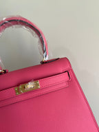 HERMES KELLY MINI 20 BAG IN RED PINK CALFSKIN WITH GOLD HARDWARE