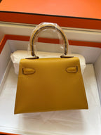 HERMES KELLY MINI 20 BAG IN DIJON YELLOW CALFSKIN WITH GOLD HARDWARE
