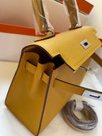 HERMES KELLY MINI 20 BAG IN DIJON YELLOW CALFSKIN WITH GOLD HARDWARE