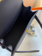 HERMES KELLY MINI 20 BAG IN NAVY BLUE CALFSKIN WITH GOLD HARDWARE