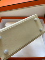 HERMES KELLY MINI 20 BAG IN OAT TAN CALFSKIN WITH SILVER HARDWARE