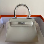 HERMES KELLY MINI 20 BAG IN OAT TAN CALFSKIN WITH SILVER HARDWARE