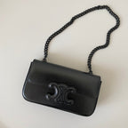 CELINE 20 CHAIN EMBOSSED ARMPIT BAG FULL BLACK CALFSKIN